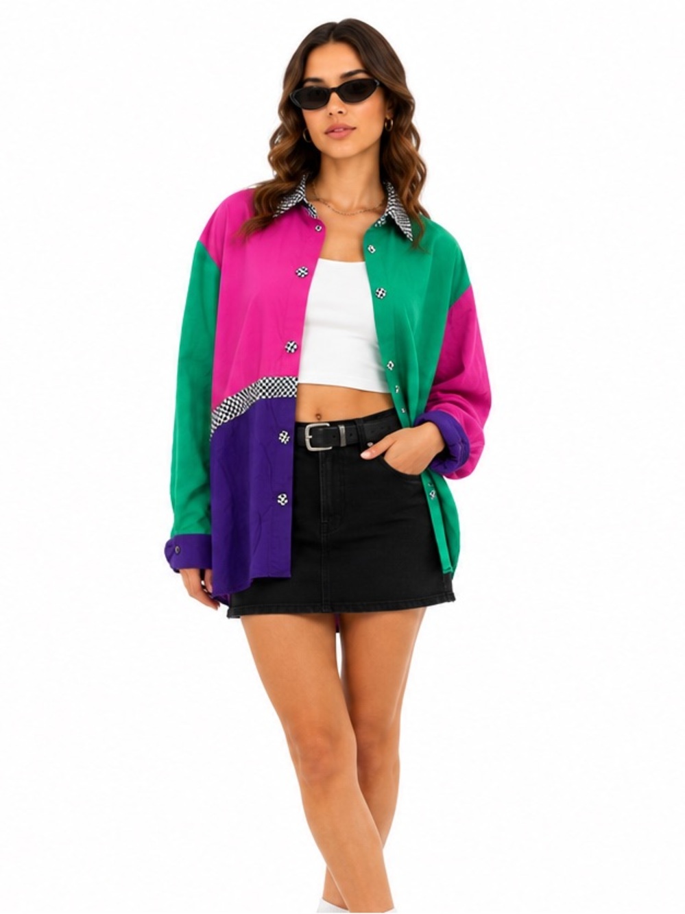 Vintage 80s 90s Top This Colorblock Checker Shirt Oversized L XL